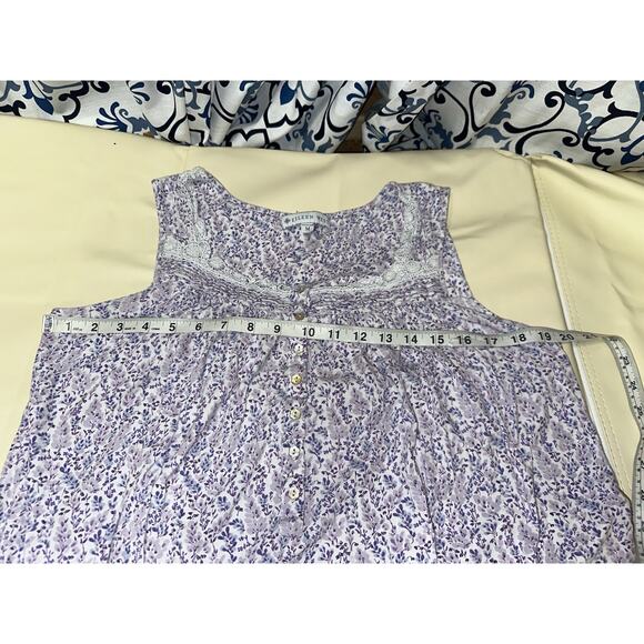 Eileen West Cotton Modal Lavender Print Nightgown Medium Floral Lace Tiered - Picture 7 of 9